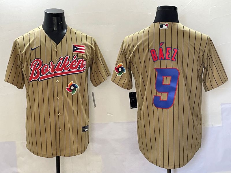 Men Puerto Rico #9 Baez Brown Stripe Joint Name 2025 Nike MLB Jersey style 13